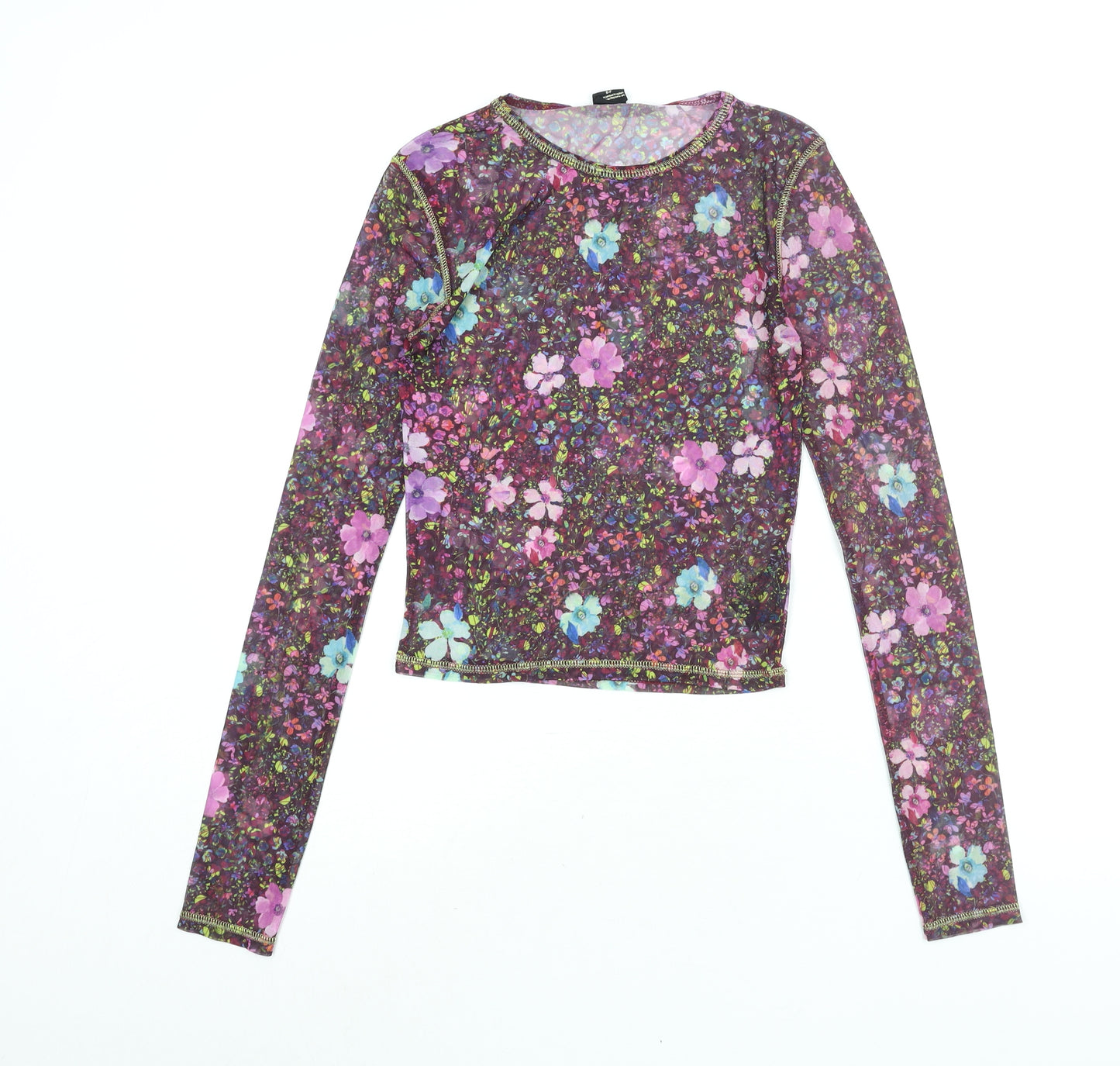 Urban Outfitters Womens Multicoloured Floral Polyester Basic Blouse Size S Round Neck - Semi Sheer