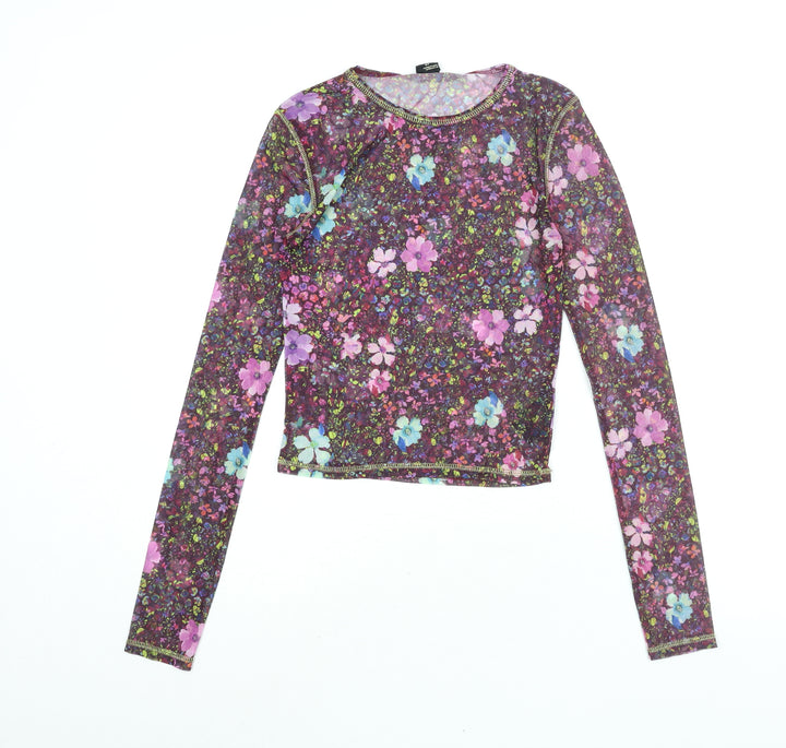 Urban Outfitters Womens Multicoloured Floral Polyester Basic Blouse Size S Round Neck - Semi Sheer