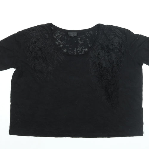 Topshop Womens Black Viscose Basic T-Shirt Size 6 Round Neck - Geometric Print