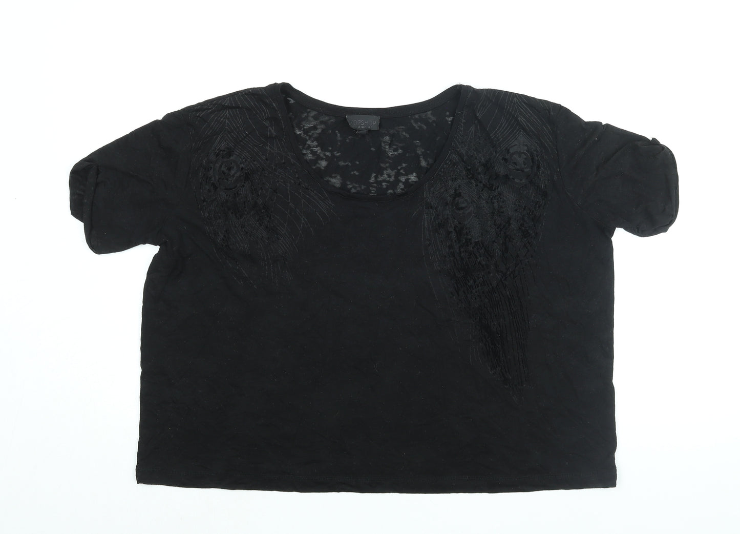 Topshop Womens Black Viscose Basic T-Shirt Size 6 Round Neck - Geometric Print