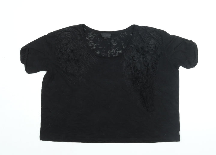 Topshop Womens Black Viscose Basic T-Shirt Size 6 Round Neck - Geometric Print
