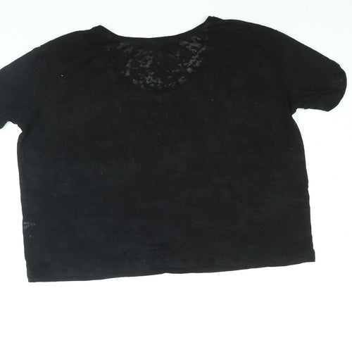 Topshop Womens Black Viscose Basic T-Shirt Size 6 Round Neck - Geometric Print
