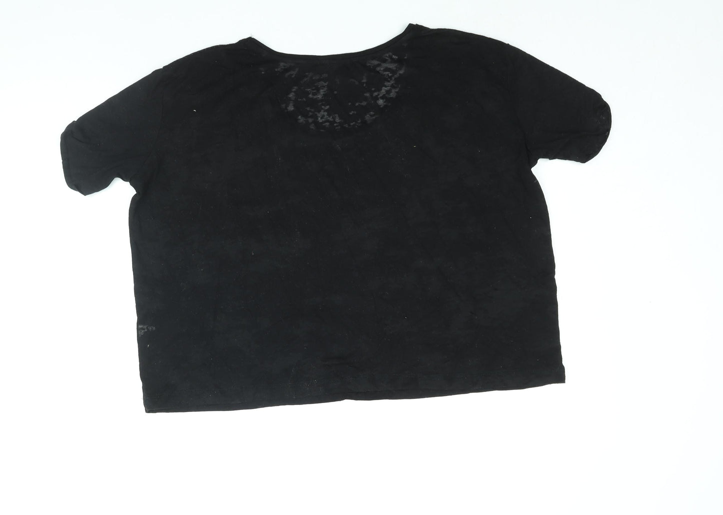 Topshop Womens Black Viscose Basic T-Shirt Size 6 Round Neck - Geometric Print
