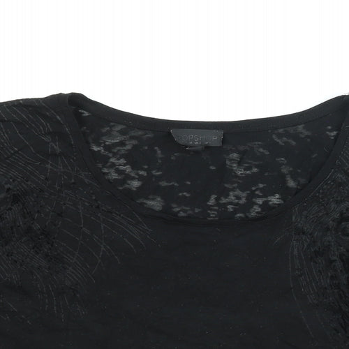 Topshop Womens Black Viscose Basic T-Shirt Size 6 Round Neck - Geometric Print