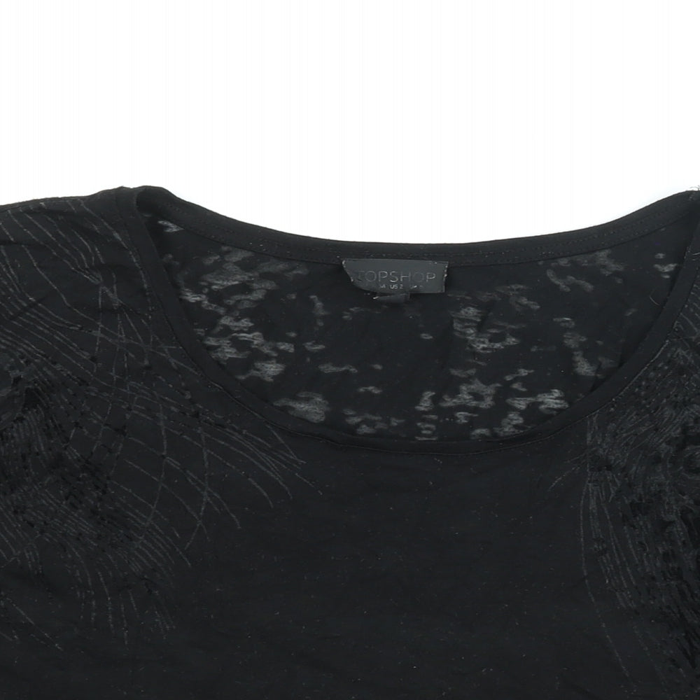 Topshop Womens Black Viscose Basic T-Shirt Size 6 Round Neck - Geometric Print