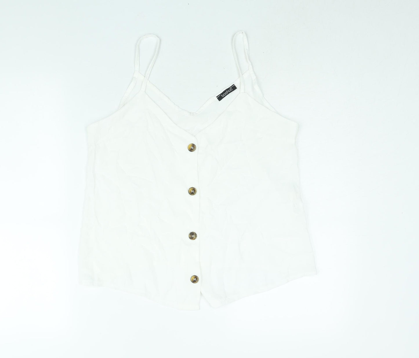 Boohoo Womens White Polyester Camisole Blouse Size 12 V-Neck