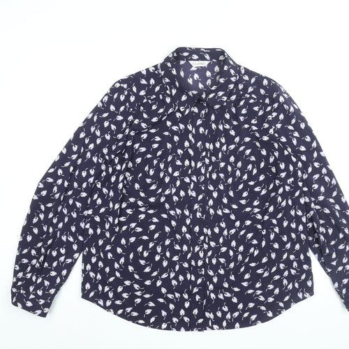 Clasic Womens Blue Geometric Polyester Basic Button-Up Size 14 Collared