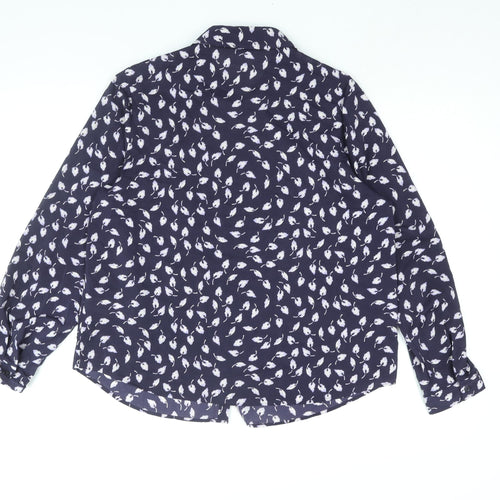 Clasic Womens Blue Geometric Polyester Basic Button-Up Size 14 Collared