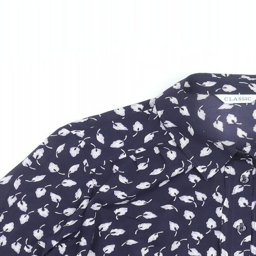 Clasic Womens Blue Geometric Polyester Basic Button-Up Size 14 Collared
