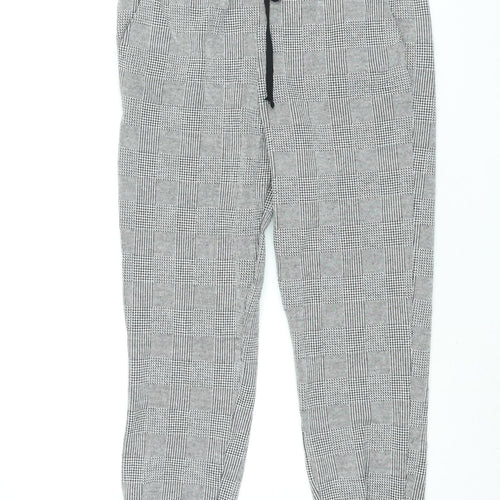 Zara Womens Grey Check Polyester Trousers Size M L26 in Regular Drawstring