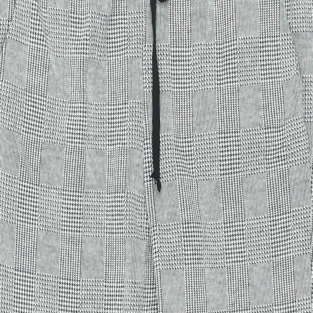 Zara Womens Grey Check Polyester Trousers Size M L26 in Regular Drawstring