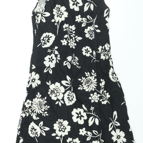 Mia Moda Womens Black Floral Linen Shift Size 14 V-Neck Zip