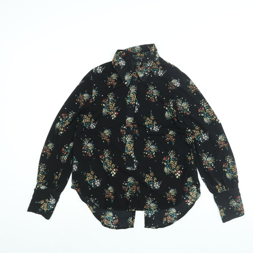NEXT Womens Black Floral Polyester Basic Button-Up Size 10 Collared - Vented Back