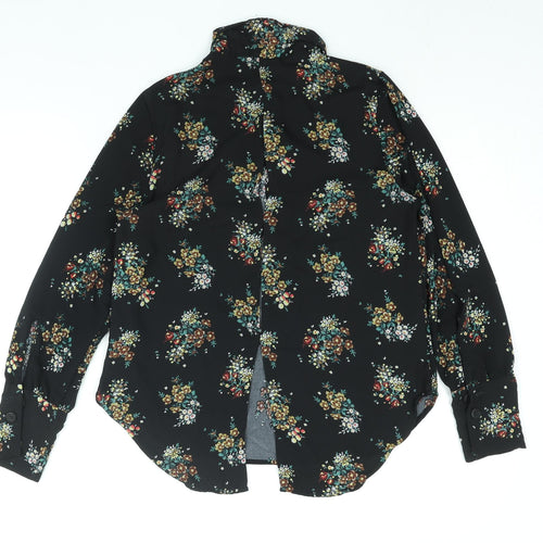 NEXT Womens Black Floral Polyester Basic Button-Up Size 10 Collared - Vented Back