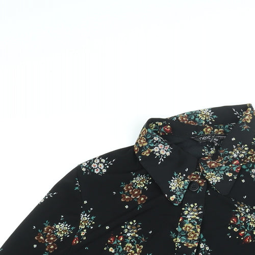 NEXT Womens Black Floral Polyester Basic Button-Up Size 10 Collared - Vented Back