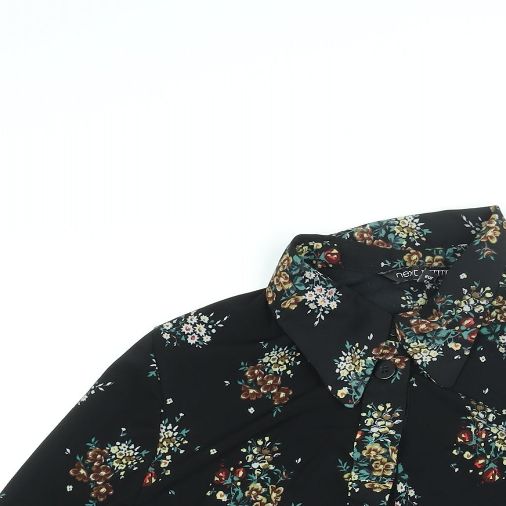 NEXT Womens Black Floral Polyester Basic Button-Up Size 10 Collared - Vented Back