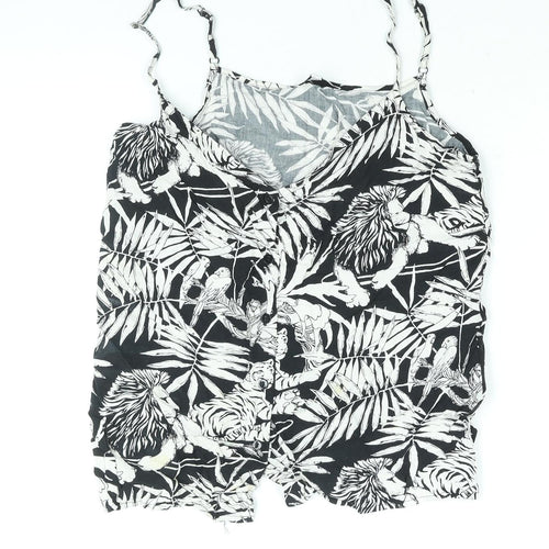 Warehouse Womens Black Floral Viscose Camisole Blouse Size 8 V-Neck
