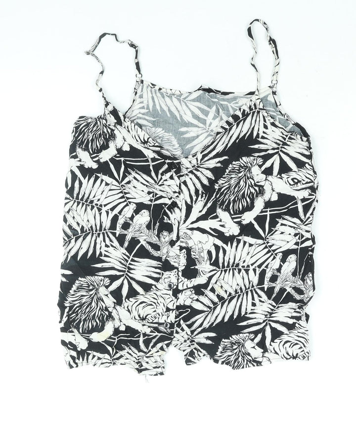 Warehouse Womens Black Floral Viscose Camisole Blouse Size 8 V-Neck