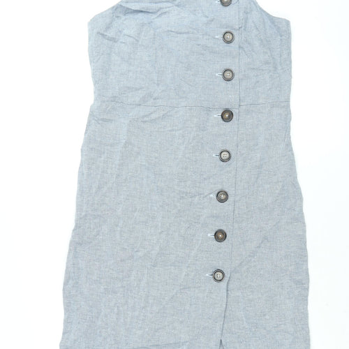 Warehouse Womens Blue Viscose Shift Size 12 Square Neck Zip - Button Detail