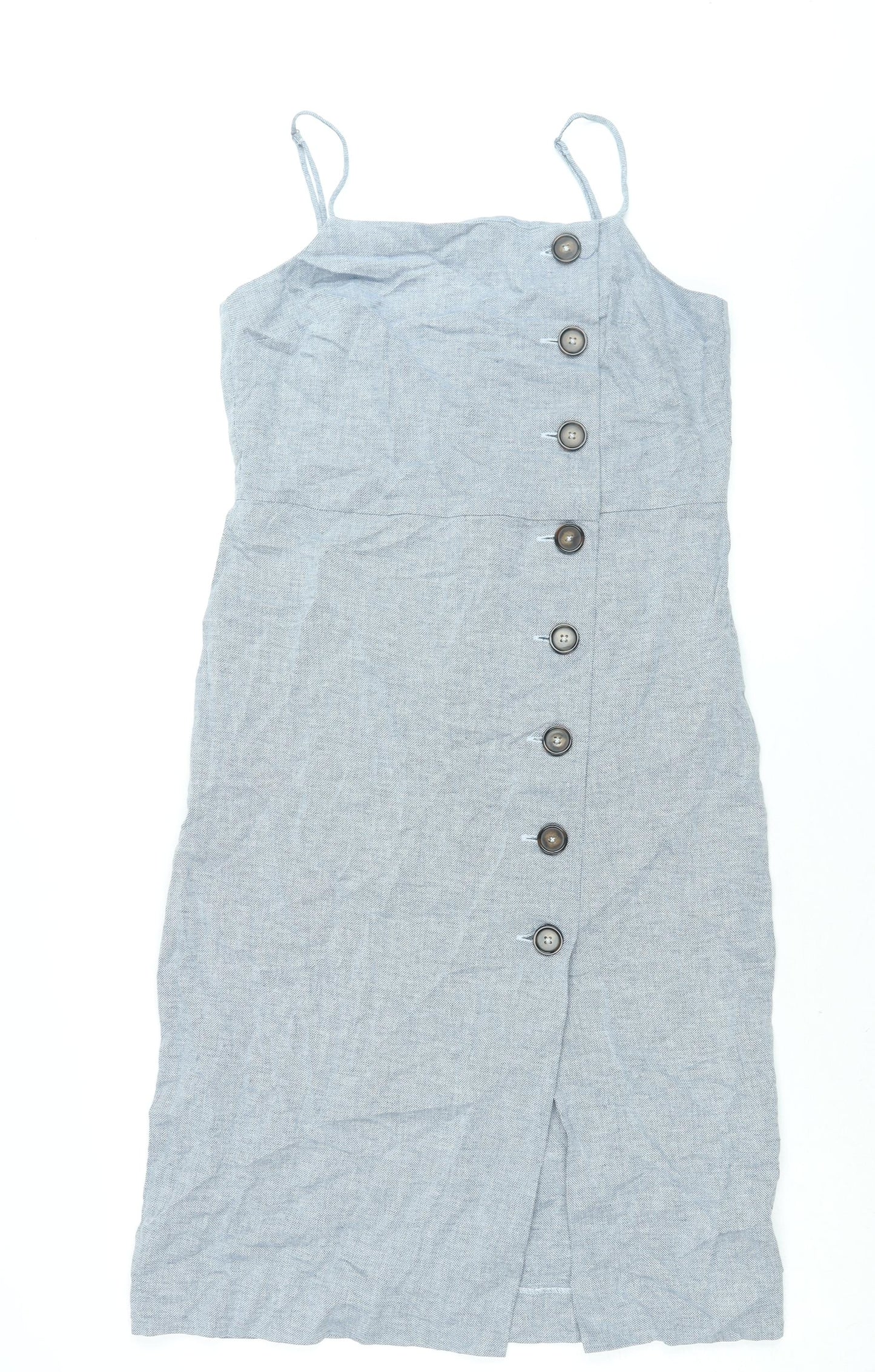 Warehouse Womens Blue Viscose Shift Size 12 Square Neck Zip - Button Detail