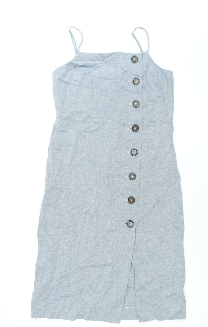 Warehouse Womens Blue Viscose Shift Size 12 Square Neck Zip - Button Detail