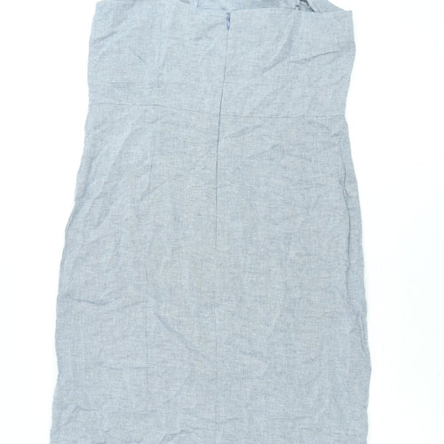 Warehouse Womens Blue Viscose Shift Size 12 Square Neck Zip - Button Detail