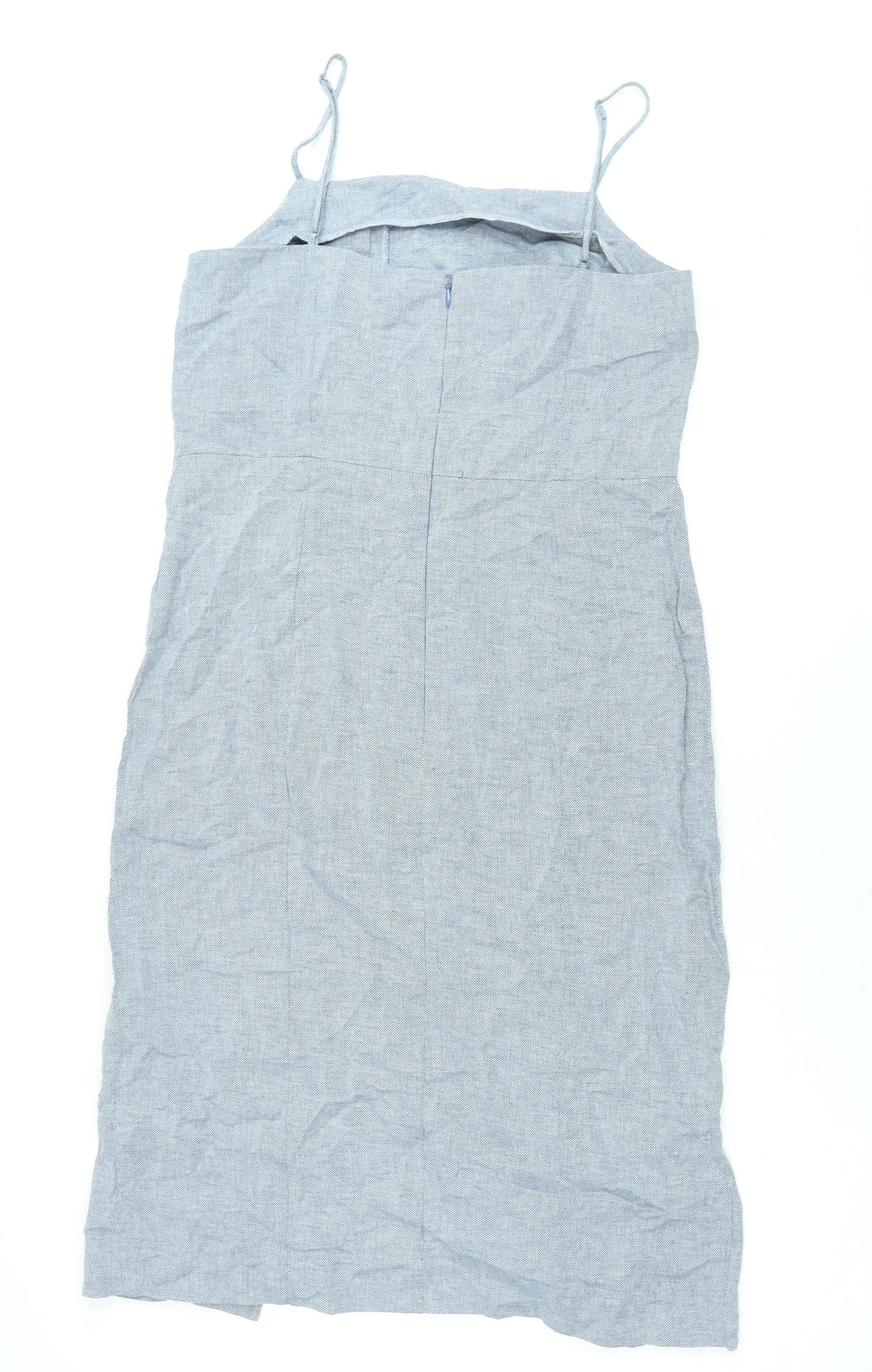 Warehouse Womens Blue Viscose Shift Size 12 Square Neck Zip - Button Detail