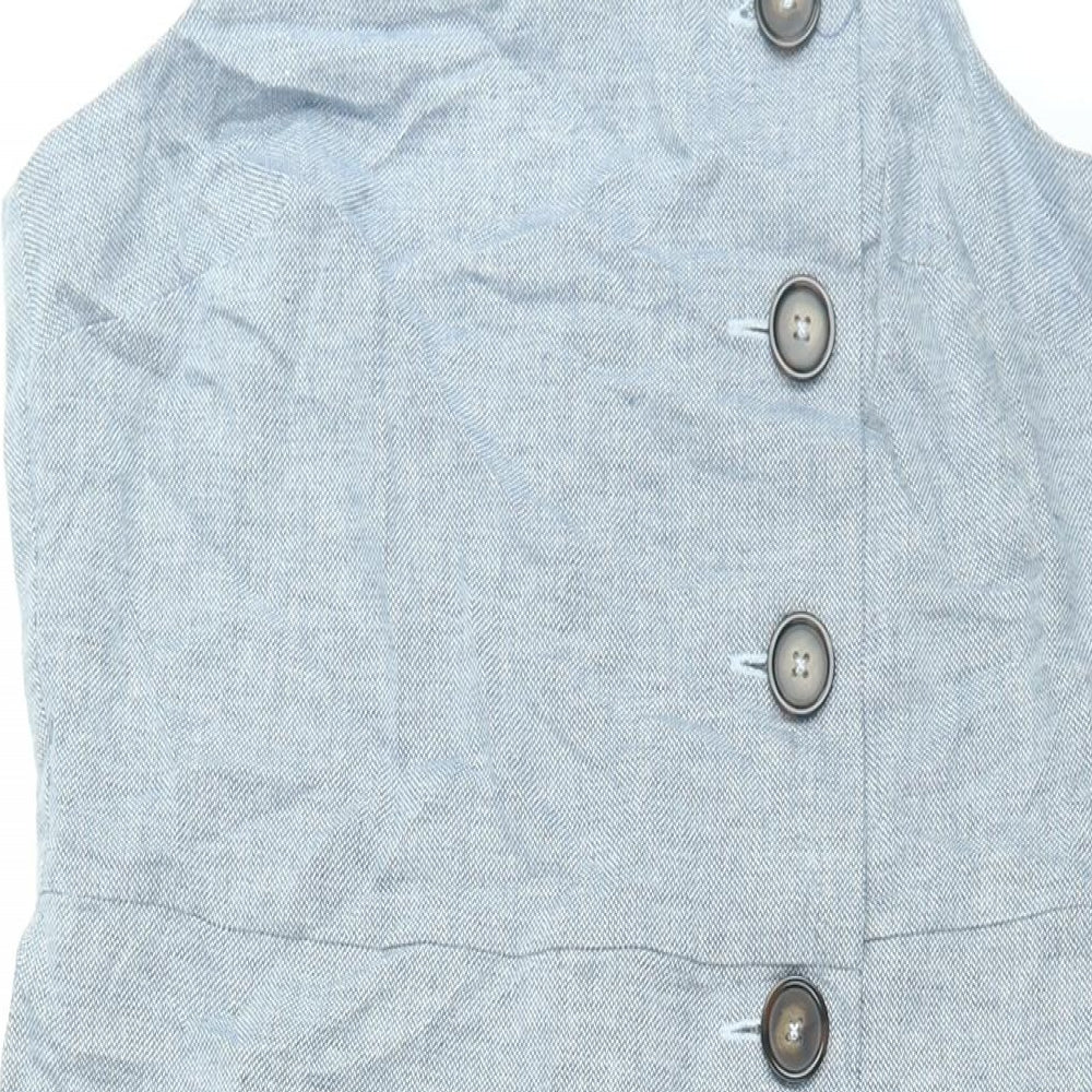 Warehouse Womens Blue Viscose Shift Size 12 Square Neck Zip - Button Detail