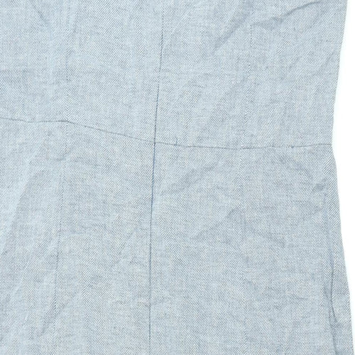 Warehouse Womens Blue Viscose Shift Size 12 Square Neck Zip - Button Detail