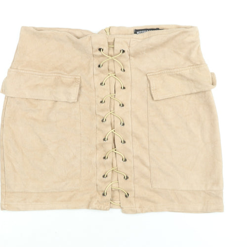 Misspap Womens Beige Polyester Mini Skirt Size M Zip - Lace Up Detail