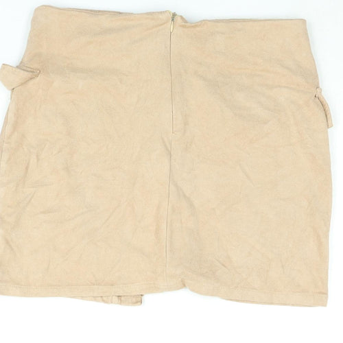 Misspap Womens Beige Polyester Mini Skirt Size M Zip - Lace Up Detail