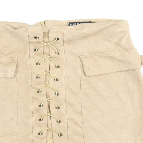 Misspap Womens Beige Polyester Mini Skirt Size M Zip - Lace Up Detail
