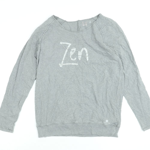 DECATHLON Womens Grey Cotton Basic T-Shirt Size 2XS Round Neck - Zen