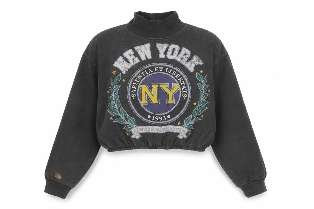 Front view of Zara women’s grey cotton pullover sweatshirt, size L