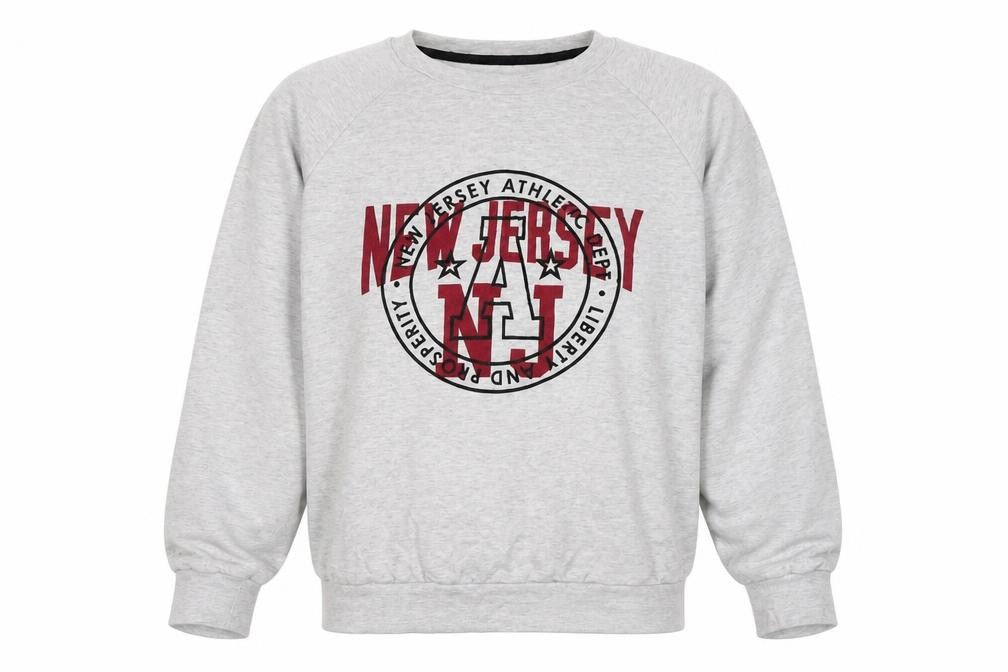 Front view of Topman men’s grey cotton pullover sweatshirt, size M