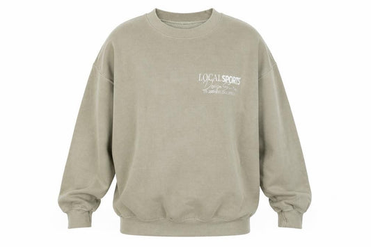 Front view of In a another world men’s beige cotton pullover sweatshirt, size S