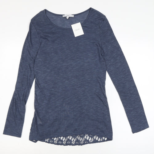 NEXT Womens Blue Polyester Basic T-Shirt Size 10 Boat Neck - lace detail to back.
