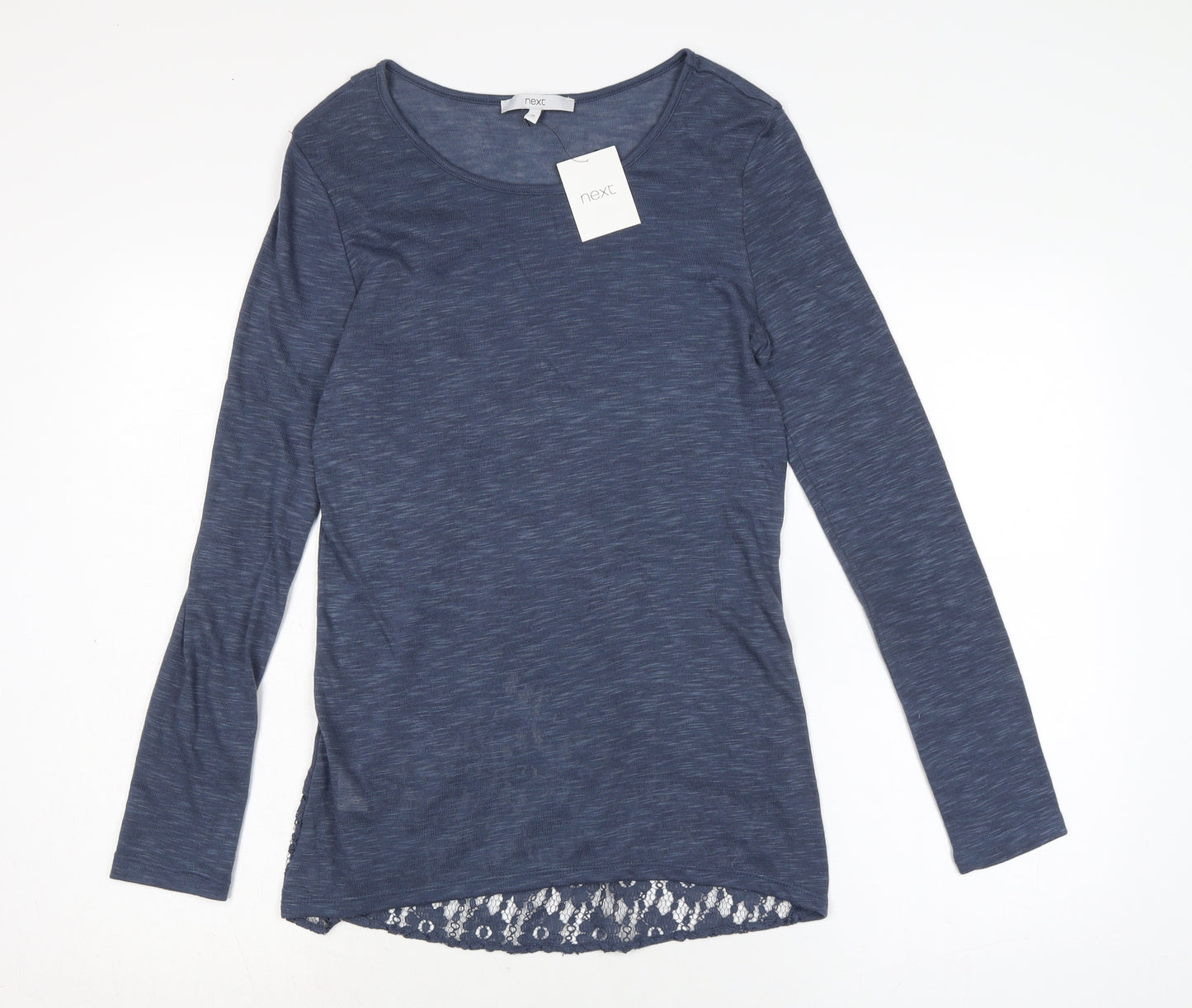 NEXT Womens Blue Polyester Basic T-Shirt Size 10 Boat Neck - lace detail to back.