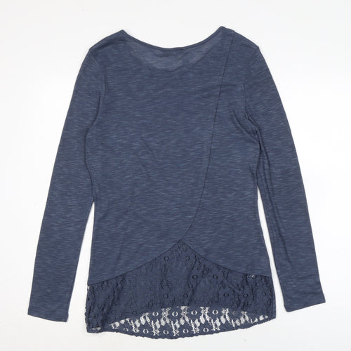 NEXT Womens Blue Polyester Basic T-Shirt Size 10 Boat Neck - lace detail to back.