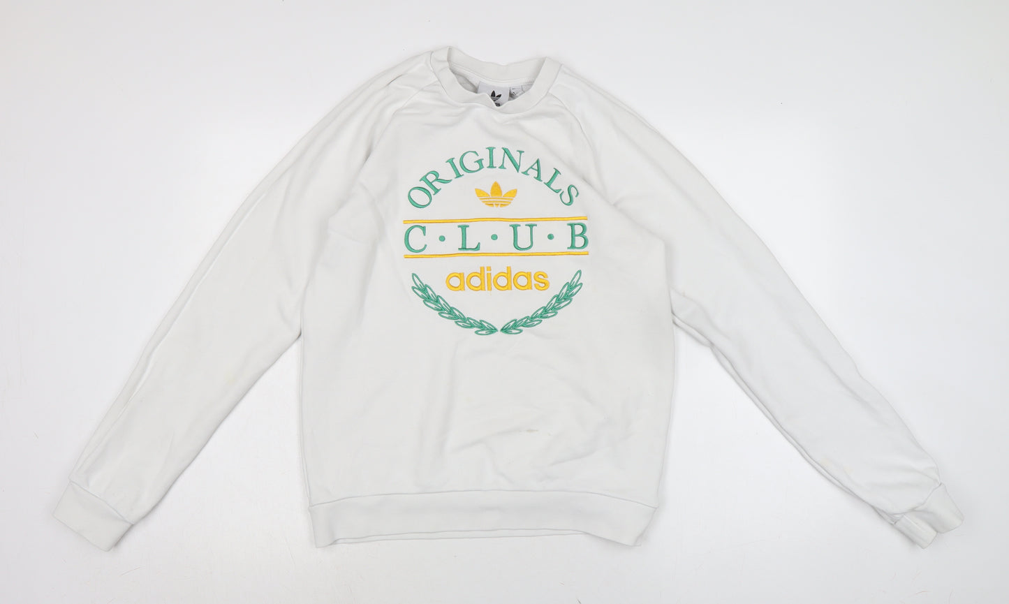 adidas Mens White Cotton Pullover Sweatshirt Size L
