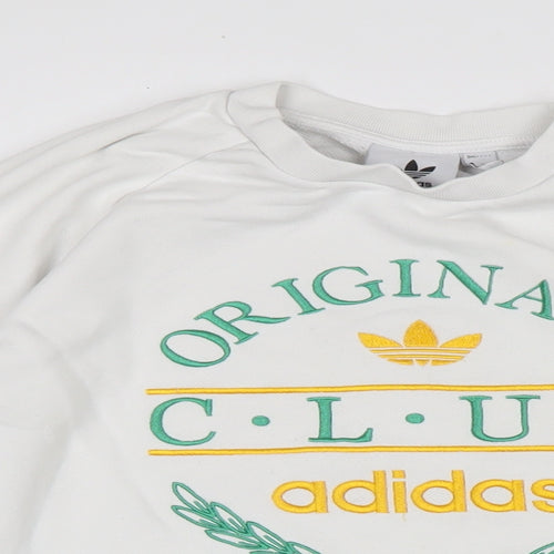 adidas Mens White Cotton Pullover Sweatshirt Size L