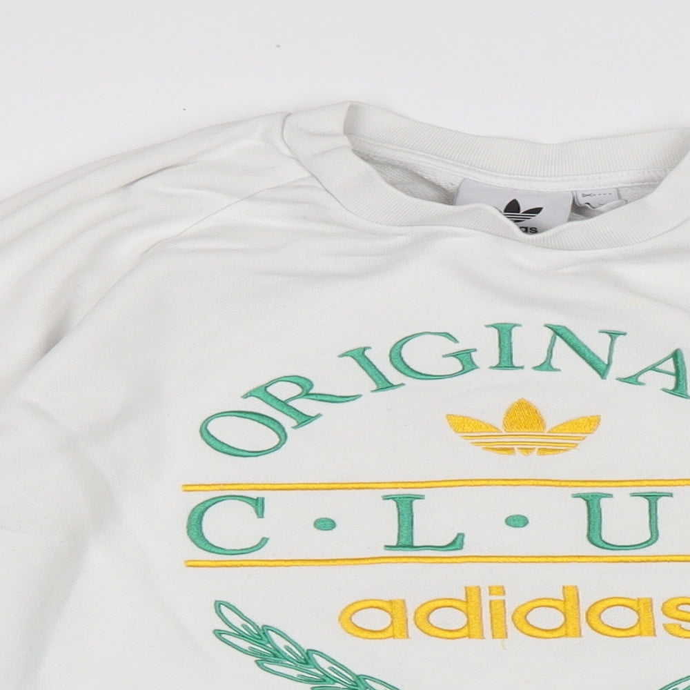 adidas Mens White Cotton Pullover Sweatshirt Size L