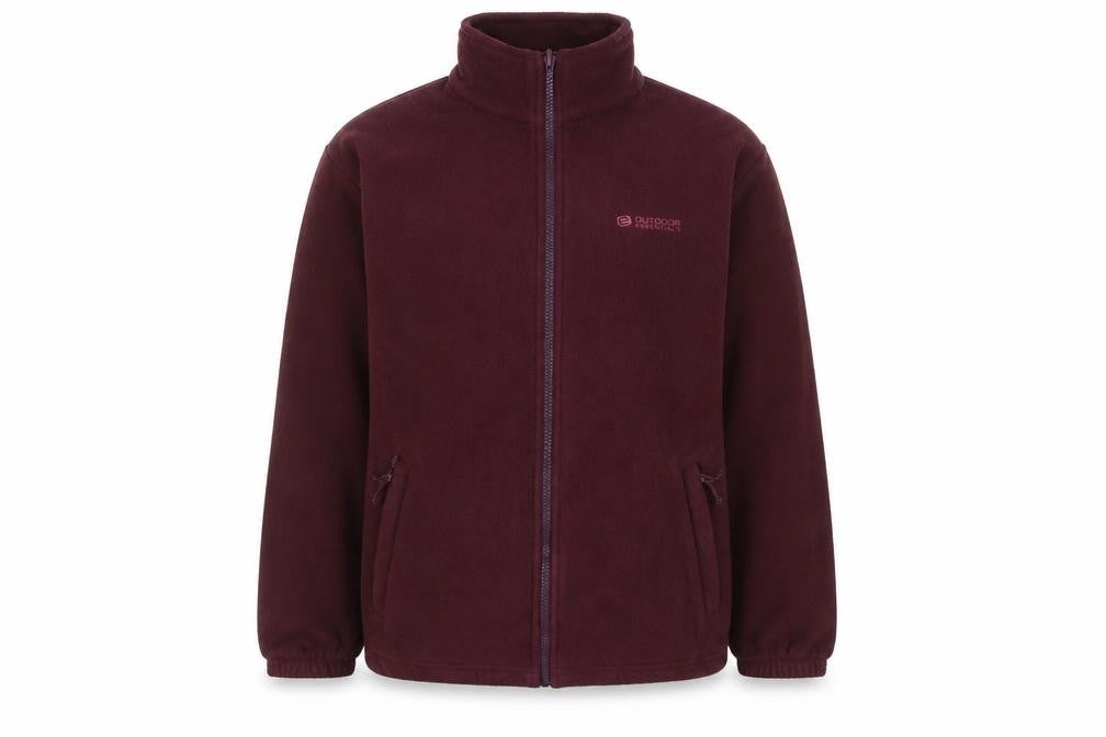 Front view of Outdoor women’s red mock neck polyester full zip jumper, size UK 12