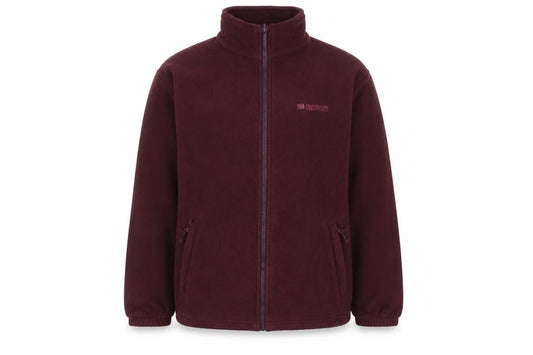 Front view of Outdoor women’s red mock neck polyester full zip jumper, size UK 12