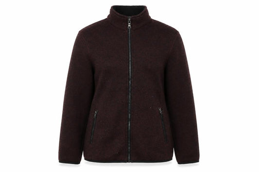 Front view of Marks & Spencer women’s red mock neck polyester full zip jumper, size M