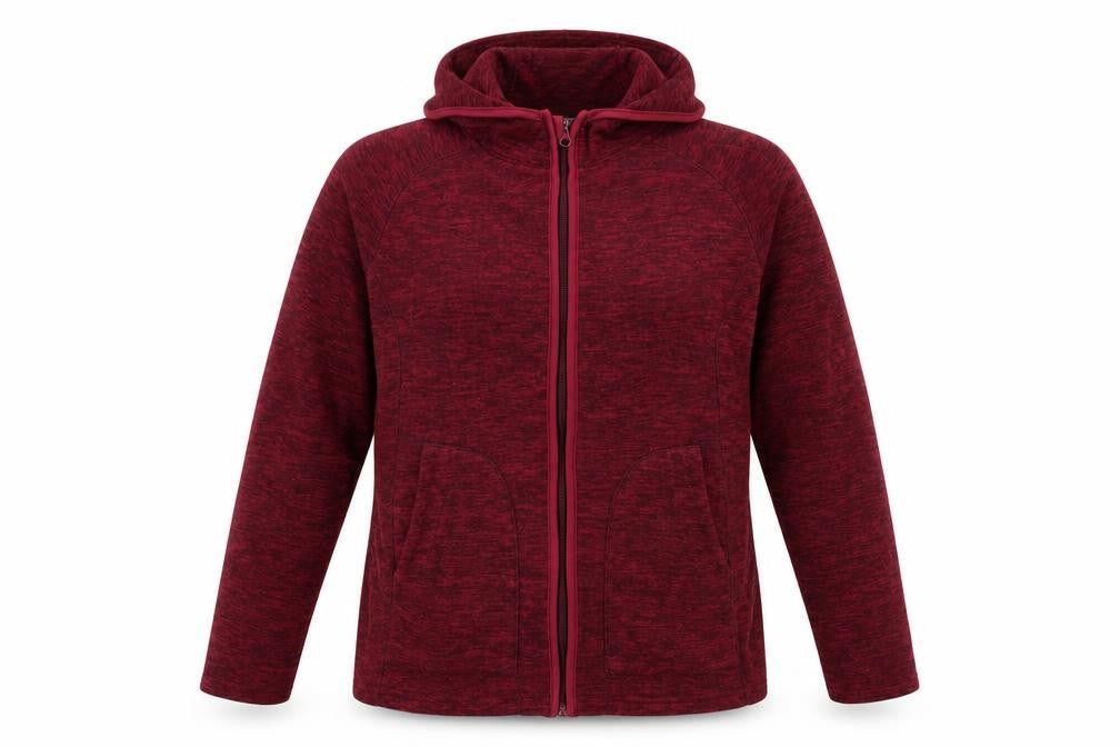 Front view of Crane women’s red mock neck polyester full zip jumper, size L