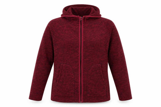 Front view of Crane women’s red mock neck polyester full zip jumper, size L