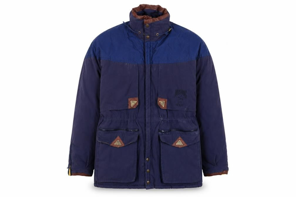 Front view of Mustang men’s blue anorak coat, size M, zip