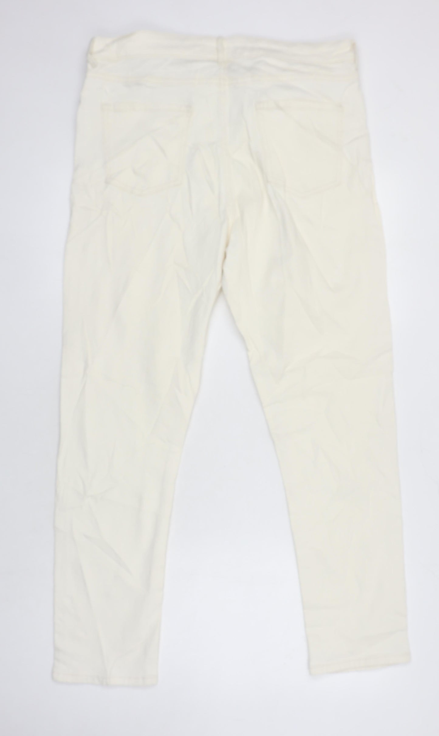 M&S Womens Ivory Cotton Tapered Jeans Size 16 L27 in Regular