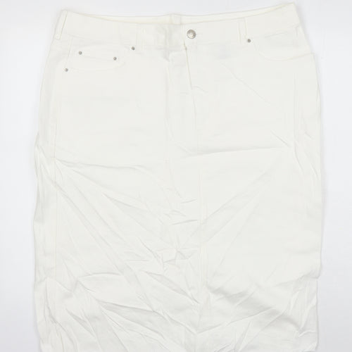 M&S Womens Ivory Cotton Straight & Pencil Skirt Size 20 in